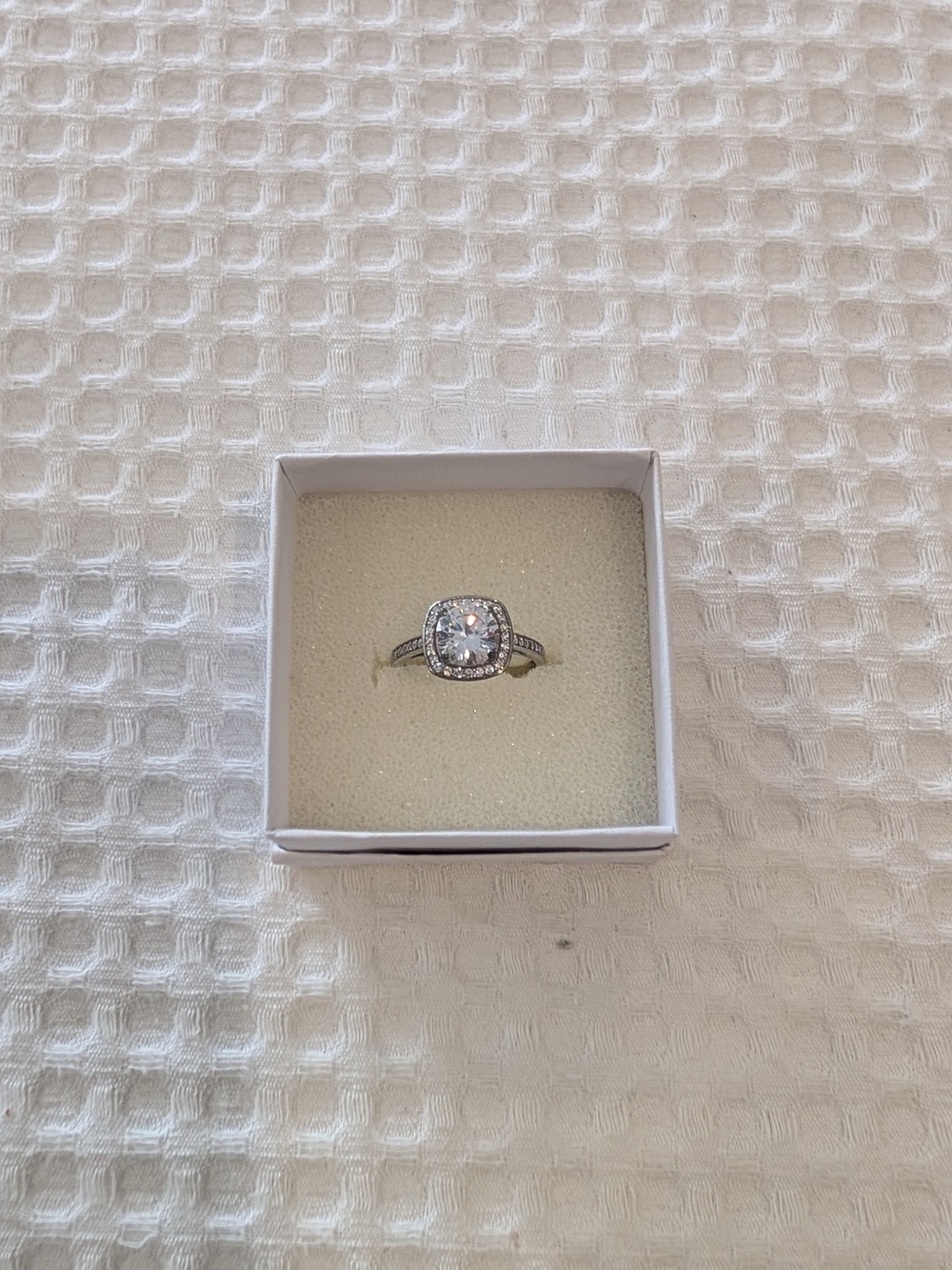 Silver Halo Cushion-Cut CZ Engagement Ring - White